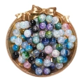 Mix of 10mm multi-color crackle glass beads in a gold-accented metal tray for DIY - Random Mix 2