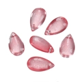 Detailed view of six pink teardrop glass beads with drill holes for DIY jewelry making - 10 Pcs/Pack (Approx. 7.5g) / Watermelon red