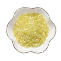Pale yellow semi-transparent cylindrical tube beads in a white flower ceramic bowl - 3mm (1mm Hole) / Approx 300 Pieces / Yellow
