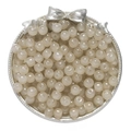 Detail of 8x7mm beige glass apple beads in a silver tray for DIY jewelry making - Light Coffee