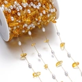 DIY jewelry chain with white pearls and yellow stones on a spool for necklace making - 1 Meter / Gold Orange