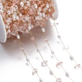 Irregular pink crystal and white pearl stainless steel chain for DIY jewelry making - 1 Meter / Gold Pink