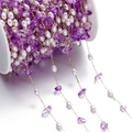 Macro detail of purple amethyst stone and white pearl chain for DIY jewelry making - 1 Meter / Gold Purple