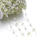 Macro detail of irregular lemon quartz and pearl beads on a stainless steel DIY chain - 1 Meter / Silver Green