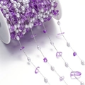 Macro detail of purple amethyst gravel and white pearl beads on stainless steel diy chain - 1 Meter / Purple