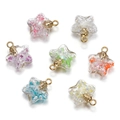 Luminous star-shaped glass pendants with colorful glitter sand and gold metal loops - 5 Pieces / Random Mixed Colors