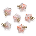 Luminous star glass pendants with colorful sand and gold metal rings for DIY jewelry - Orange
