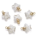 Luminous star glass pendants with iridescent glitter and gold rings for DIY jewelry - White