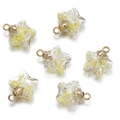 Set of six glowing star-shaped glass pendants with yellow and iridescent glitter inside - Yellow