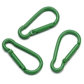 Tre moschettoni in alluminio verde a forma di D con finitura laccata su sfondo bianco - Verde Scuro Testa Rotonda