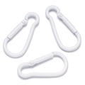 Tre moschettoni in alluminio bianco con ganci a molla a scatto su sfondo bianco - Bianco Testa Rotonda