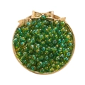 Macro shot of 8mm green acrylic beads with golden brushed texture in a vintage gold tray - 20 Pieces Set / Green
