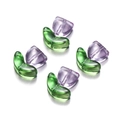 Macro shot of purple tulip flower and green leaf acrylic beads for DIY jewelry making - 10 Sets Pack (Including Flower and Leaf) / Purple