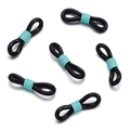 Detail view of black silicone 8-shaped eyeglass chain connectors with blue metal springs - 50 Pieces / Black-Lake Green (AC3135)