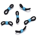Close-up of black silicone anti-slip rings with light blue spring coils for eyewear chains - 50 Pieces / Black-Blue (AC3135)