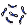 Detail of 6 black silicone 8-shaped eyeglass chain ends with blue metal spring loops - 50 Pieces / Black-Deep Blue (AC3135)