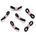 Detailed view of six black and pink silicone non-slip eyeglass chain connectors - 50 Pieces / Black-Light Pink (AC3135)