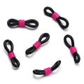 Macro detail of 6pcs black silicone 8-shaped non-slip connectors with pink sliders - 50 Pieces / Black-Rose Red (AC3135)