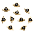 Matte gold heart charm with faceted black crystal and dual loops for jewelry making - Double Loop Connector / 10 Pieces Pack / Gold Black