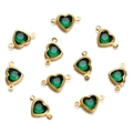 Golden stainless steel heart-shaped glass crystal connectors for DIY jewelry making - Double Loop Connector / 10 Pieces Pack / Gold Dark Green