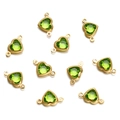 Green heart-shaped glass pendant with gold stainless steel edges for DIY jewelry making - Double Loop Connector / 10 Pieces Pack / Gold Green