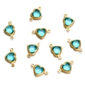 Light blue heart crystal pendant with gold stainless steel frame and dual connectors - Double Loop Connector / 10 Pieces Pack / Gold Lake Blue