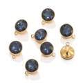 Macro view of gold stainless steel round charm with faceted blue crystal inlay - 1 Piece Pack (9.5*11.5mm) / Gold Base Ink Blue