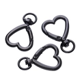 Set di tre chiusure a moschettone a cuore da 26mm in lega di metallo con anelli rotanti - 2 Pezzi/Set / Nero