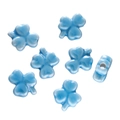 Detail of sky blue clover ceramic beads showing glazed texture and precise center hole - 5 Pieces / Blue