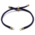 Detail van verstelbare donkerblauwe Milanese touwarmband met gouden schuifregelaar - Donkerblauw