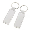 Set of two white PU leather rectangular keychains with silver rings for DIY printing - Stitched Rectangle-White