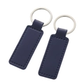 Navy blue rectangular faux leather keychain with silver metal ring and neat stitching - Stitched Rectangle-Dark Blue