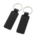 Set of two black faux leather keychains with silver metal rings and lychee texture - Stitched Rectangle-Black