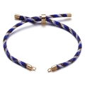 Detailopname van geweven Milan-koord in blauw en bruin met gouden verstelbare schuif - Blue White Brown