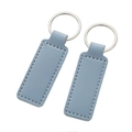 Set of 2 rectangular light blue leather keychains with contrast stitching and silver ring - Stitched Rectangle-Light Blue