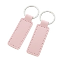 Set of two pink rectangular PU leather keychains with reinforced stitching and silver rings - Stitched Rectangle-Pink