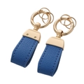 Classic navy blue textured leather keychain with gold-plated horseshoe metal ring - Horseshoe Buckle-Blue