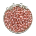 Macro detail of 10mm resin glitter beads with two-tone pink and white stripe for DIY jewelry - Orange Pink
