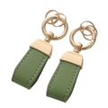 Pair of grass green leather keychains with golden metal rings and detailed stitching - Horseshoe Buckle-Green