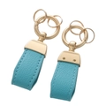 British style teal faux leather keychain with gold hardware and lychee grain texture - Horseshoe Buckle-Light Blue