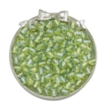 Macro shot of 10mm glittery resin beads in blue and green stripes for DIY jewelry making - Yellow & Green
