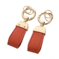 British style burnt orange faux leather keychain with matte gold circular spring clip - Horseshoe Buckle-Orange
