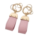 Set of two pink lychee pattern leather keychains with golden hardware and white stitching - Horseshoe Buckle-Pink