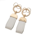 British style white litchi pattern leather keychain with light gold hardware - Horseshoe Buckle-White