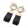 British style double-sided black leather keychain set with matte gold metal spring rings - Horseshoe Buckle-Black