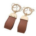Brown litchi leather keychain with matte gold ring and durable spring hardware - Horseshoe Buckle-Dark Brown