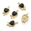 Détail de 5 pendentifs cœur dorés avec pierres noires et accents de strass - Heart Liquid Style / 1 Pièce / Or + Zirconia Noir