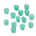 Detailed view of turquoise green cylinder glass beads for DIY jewelry crafting projects - 1 String (Approx. 60 Pcs, 6x8.5mm) / Jelly Lake Green