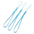 Three light blue braided nylon wrist lanyards for phones and cameras on white background - Length approx 17cm / Blue