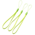 Three neon green braided nylon wrist lanyards with adjustable toggles on white background - Length approx 17cm / Green